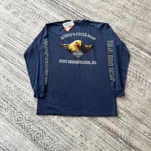Harley Davidson Shirt Long Sleeve M Eagle Blue Retired Dealer NOS